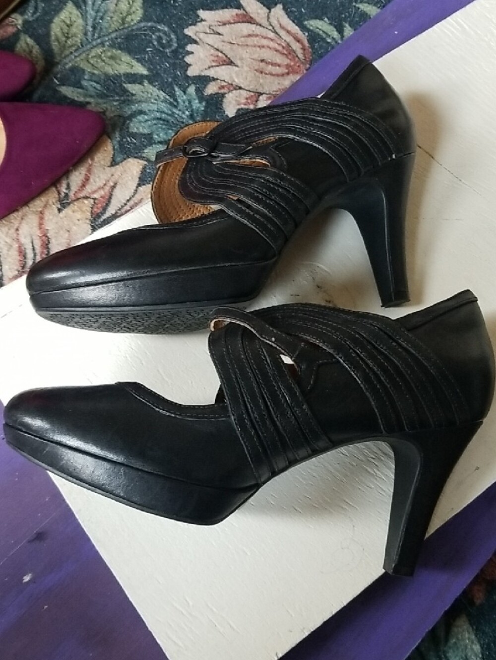 Clarks Black Leather Strappy Heels